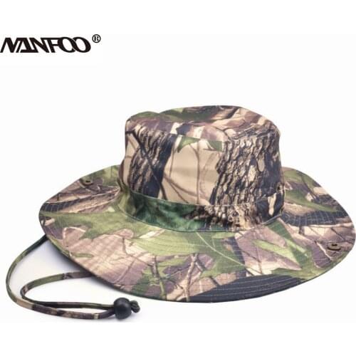 Unisex Bionic Camouflage Military Hunting Bonnie Cap Wide Brim Hat Fishing Hiking Outdoor Bucket Sunshade Hat Lightweight Cap