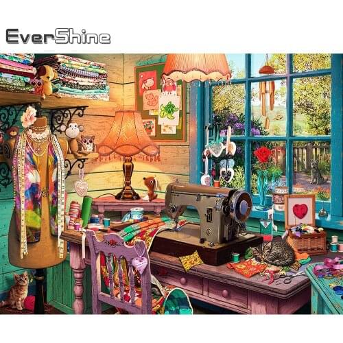 Evershine Diamond Painting Store Cross Stitch Diamond Mosaic Landscape Full Square Drill Cat Bead Embroidery Handmade Hobby Gift