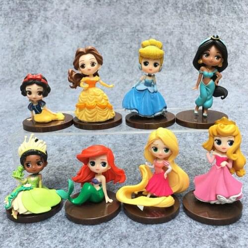 Disney Q Posket Princess Figure Toys Dolls Snow White Rapunzel Jasmine Ariel Cinderella Belle Aurore Collectible Model Doll