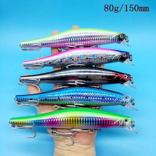 HOOFISH 5PCS/LOT Big Sinking Minnow Lure 80g/ 150mm 5colors Artificial Hard Bait 3D Eyes Sea Fishing Tackle