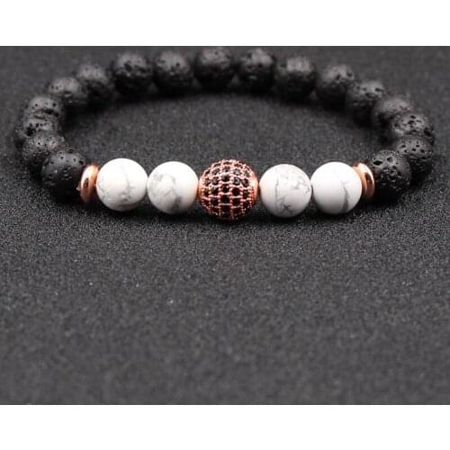 Crystal Ball Charms Bracelet 8mm Howlite Black Lava Stone Beads DIY Aromatherapy Essential Oil Perfume Diffuser Pulsera Bracelet
