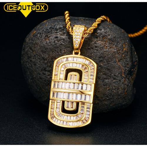 ICEOUTBOX Square Zirconium Shield Pendant Necklace Micro Paved Cubic Zirconia Baguette Men Rapper Hip Hop Jewelry Drop Shipping