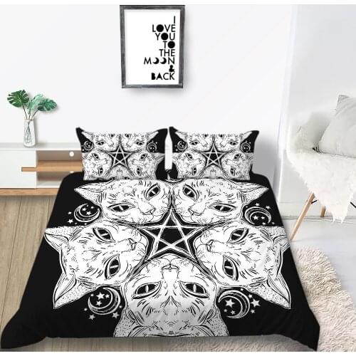 Thumbedding Magic Array Bedding Set Cat Mysterious Black Duvet Cover King Size Queen Twin Full Double Unique Design Bed Set