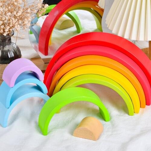 Rainbow arched wooden building blocks villain combination childrens educational colorful semicircular building blocks Jenga toy