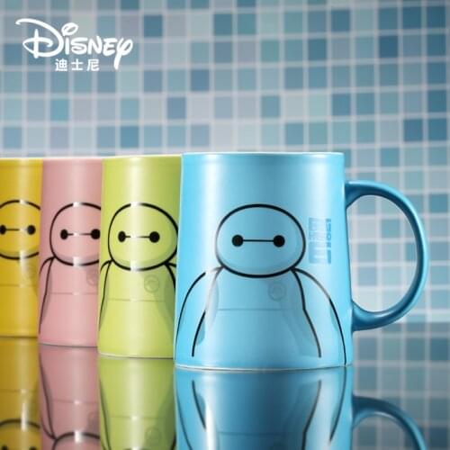Disney Genuine Big Hero Baymax Mug Cute Children Cartoon Ceramic Mug Pink Yellow Blue Milk Cup With Lid Spoon Mug Christmas Gift