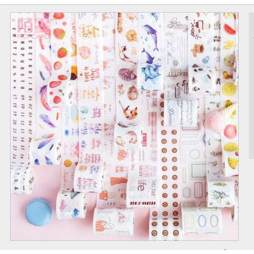 Cute fruit strawberry whale feather retro number English typewriter decoration washi tape DIY planner scrapbooking masking tape