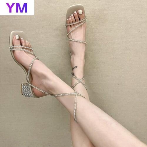 Fashion Summer Sandals Women Shoes Beach Sandals Cross Strap Beige Crystal Square Toe Mules Ladies Outside Zapatillas Mujer Casa