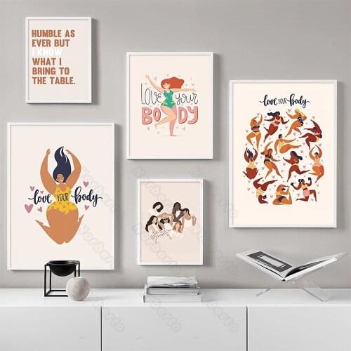 Cartoon Imperfect Bodies Picture Canvas Painting Wall Poster Quotes Love Your Body You'll Forever Be My Always Home Decorative