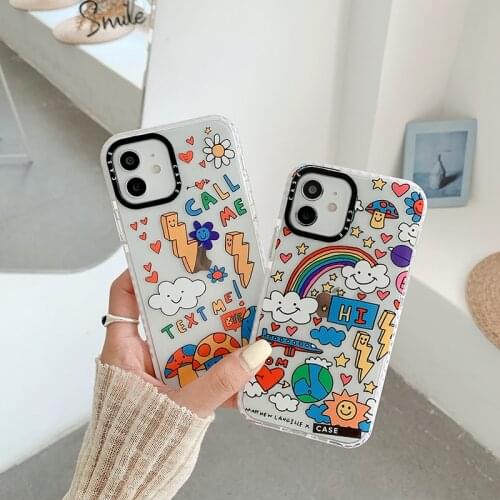 Cute Clouds Smile Rainbow Print Phone Case For iphone 11 12 Pro Max SE 2020 7 8 Plus 11Pro XS Max X XR Clear Silicone Soft Cover