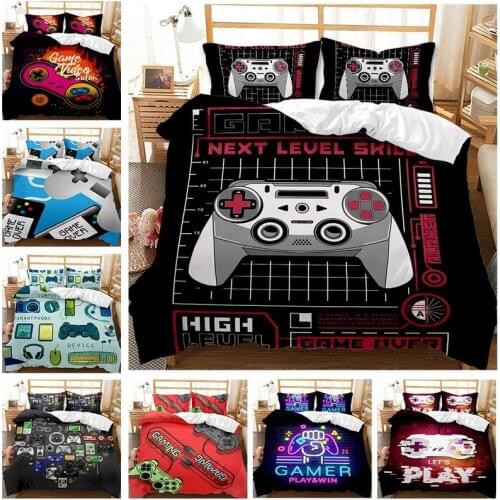 Game console elements 3D Gamepad cartoon digital printing 2/3pc quilt cover pillowcase double bed set sheet cover Kids bedding