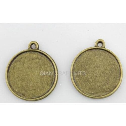 Set of 30pcs round cameo base setting frame antique bronze zinc alloy Charm Pendant drops for DIY inlay 18mm out 19mm AY0283