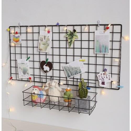 Home Wall Decoration Ins Iron Grid Decor Frame Hanging Rack Wall Display Art Storage Box Basket Mesh Shelf Rack Holder Organizer