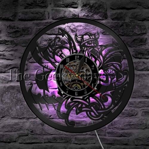 Beast Viking Medieval Weapons Battle Axe Vinyl Record Wall Clock With LED Backlight Scandinavian Viking Beard Decor Light