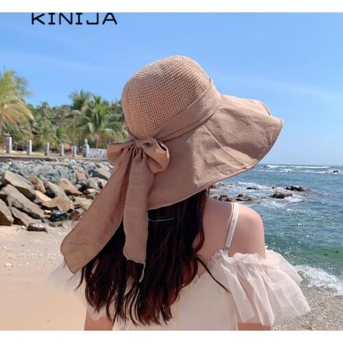 Summer hats for women fashion wide large brim bucket hat fishing beach visor bow fisherman hat cap Foldable sun protect uv caps