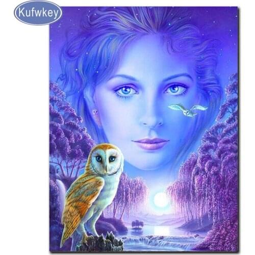 Beauty scenery full square round resin diamond rhinestone,5d diamond painting owl and birds mosaic diamond people picture art