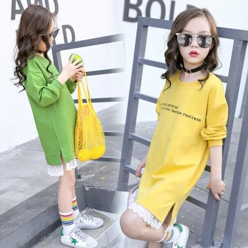 Teenage Girls Hoodie Dress Long Sleeve Girls Dress with Lace 2020 Autumn New Kids Girls Casual Dresses Girls T-shirt Dress Fall