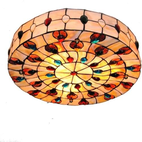 18 inch Retro Tiffany Ceiling Lamp European Vintage Shell Shade Flush Mount Lamps Living Room Dining Room Light Fixture CL204