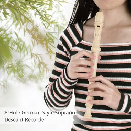 QI MEI 8-Hole German Style Soprano Descant Recorder Flute with Cleaning Rod Finger Rest Strap PU Storage Bag