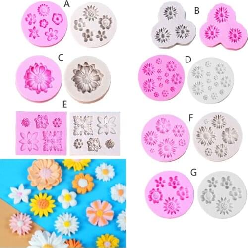 R2LE Mini Flower Silicone Cake Fondant Resin Molds Daisy Flower Roses Flower Molds