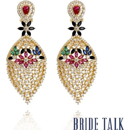 Bride Talk Luxury Retro Eardrop For Women Wedding Party Trendy Long Drop Earring Cubic Zirconia Indian Bridal Jewelry Gift
