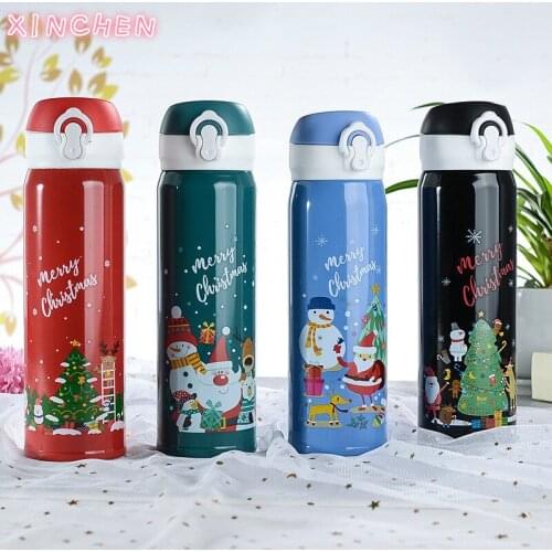 Christmas Insulated Gift Cup Christmas Gift Bounce Button Cup Cute Cartoon Student Water Cup Double Insulation Cup