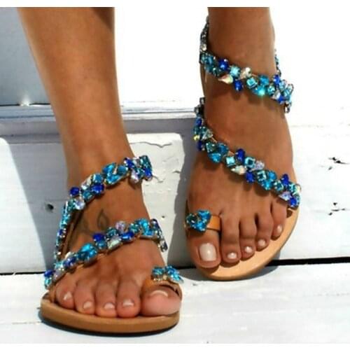 Womens Sandals Summer Bohemia Platform Wedges Shoes Crystal Gladiator Rome Woman Beach Shoes Casual Elastic Band Female