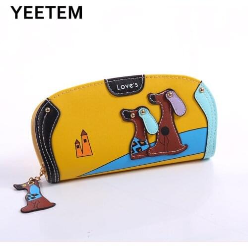 Cute Puppy Wallet Long Fashion Clutch Ladies Wallet Korean Style Cute Stitching Zipper Wallet