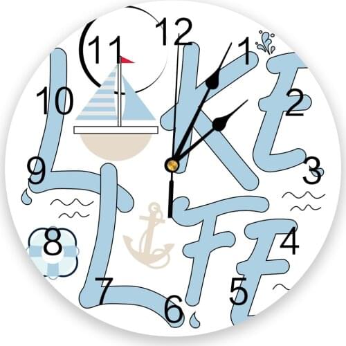 Blue Boat Anchor Lake Life Modern Wall Clock For Home Office Wall Decoration Living Room Bathroom Decor Needle Hanging Watch