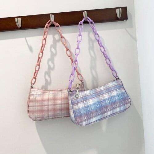 Womens Bag Trend 2021 Plaid Print Female Shopper Bag Tote Purses Small Handbag Shoulder Bag Cheap Quality Acrylic Chain Pouch