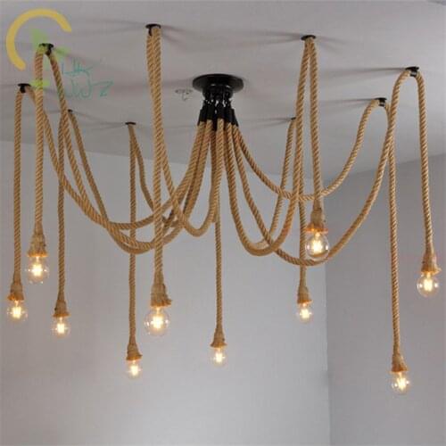 Vintage Hemp Rope Ceiling Lamps Antique Classic Adjustable DIY Spider Lights Ceiling Retro Edison Bulb Ceiling Lights for home