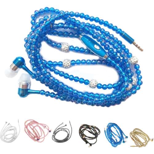 Pearl Necklace Earphone In-Ear Rhinestone Necklace Jewelry Beads Earphones With Mic For Samsung for Xiaomi