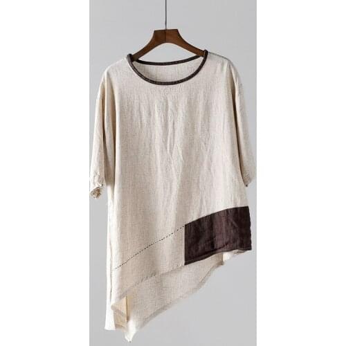 Women Summer Cotton Linen Irregular Tops Tee Shirt Ladies Loose Vintage T-shirt 2019 Retro Tees Shirts