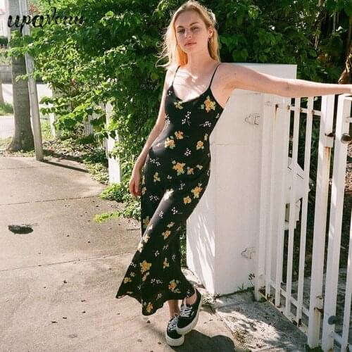 Free Shipping 2021 New Womens Summer Halter Floral Dress Sexy Spaghetti Strap Printed Slim Midi Dress Beach Vacation Vestidos