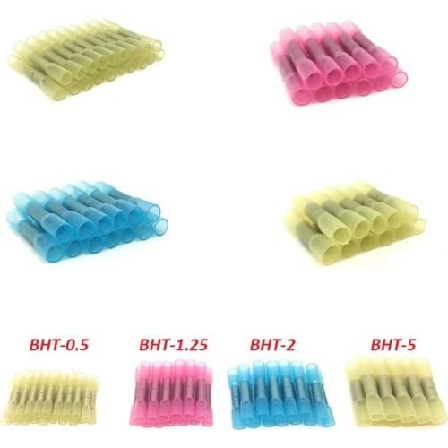 10/20/25/50PCS Heat Shrink Terminal Insulated Butt Electric Wire Connectors BHT0.5 BHT1.25 BHT2 BHT5 Crimp Terminal