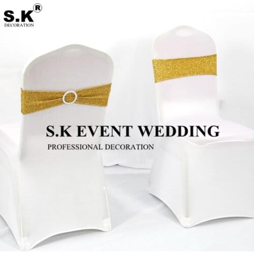 10pcs Shiny Sequin Chair Band Sash Glitter Bow Fit On Chair Cover For Wedding Banquet Event Decoration