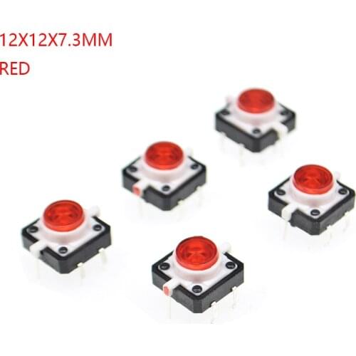 10PCS 12X12x7.3mm 4PIN dip TACT push button switch with red light led Micro key power tactile switches 12x12x7.3 12*12*7.3MM