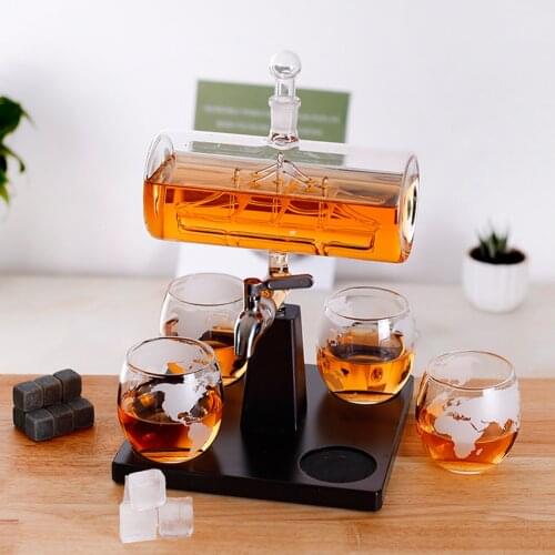 1100ML Creative Decanter with 4 Globe Glasses Trays for Home Bar Cafe Wine