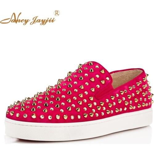 2021 Nancyjayjii Fashion Women Black&Rose Red Round Toe Rivet Flat Casual&School&Party Slipper Vulcanize Shoes Large Size4-16