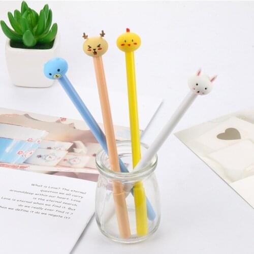 36PCS Creative Cute Animal Head Neutral Pen Student Test Writing Water Pen Black Signature Pen Office Accessories Stationery
