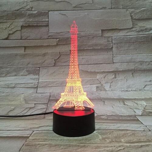 3D Lamp Building of Paris Eiffel Tower Pretty Present for Girls Atmosphere Dropship 7 Color with Remote Led Night Light Lamp