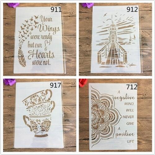 4pcs /set Floral Border A4 Decorative Stencils 29cm DIY Wall Painting Scrapbook Coloring Embossing Albumfor painting and decor