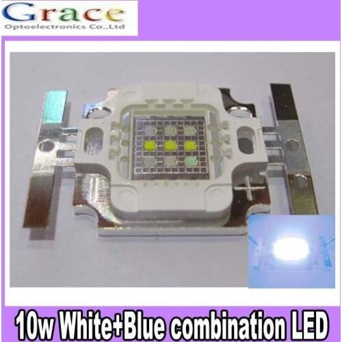 50pcs/lot 10W White 3pcs and Blue 6pcs Hybrid High Power Led 25000K DC9-11V 1050mA 900-1000Lm