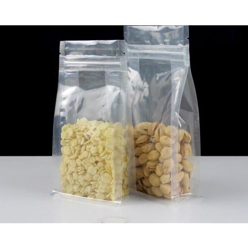 50pcs/lot- 7 sizes options Clear Transparent Plastic Packing Bags ziplock Stand Up Pouch for Coffee Tea Food Party Gift Bags