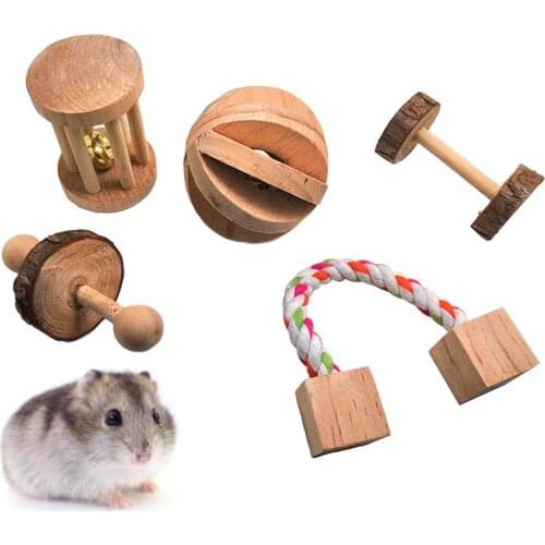 6Pcs Pet Hamster Rabbit Wooden Barbell Rope Unicycle Molar Chew Exercise Toy
