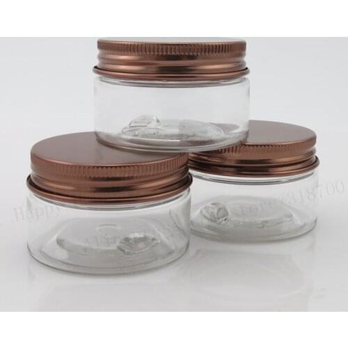 60pcs/lot 30ml Empty PET plastic jar with aluminum bronze lids 30g 1oz Clear pots cosmetic container