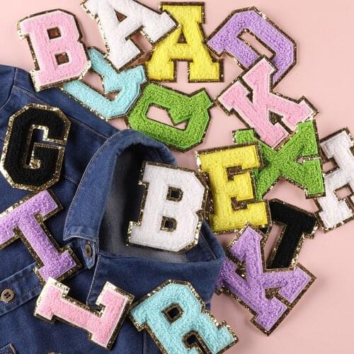 2021 New 3D Colorful A-Z 26 Letters Glitter Chenille Embroidered Patches Iron on Alphabet Letters Embroidery Applique Sewing On