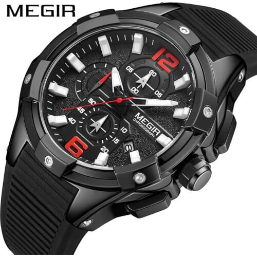 MEGIR Chronograph Mens Watches Brand Luxury Casual Sport Date Quartz Silicone Wristwatches Waterproof Mens Wrist watch Man