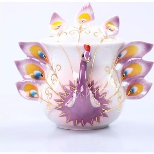 Chinese animal Style Coffee Cups Peacock Coffee Milk Pot,Enamel teapot Creative Ceramic Mug 3D Color Enamel Porcelain