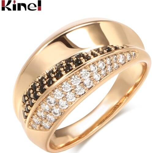 Kinel Luxury Natural Black White Zircon Ring Geometric Cross 585 Rose Gold Wedding Rings for Women Fashion Vintage Jewelry