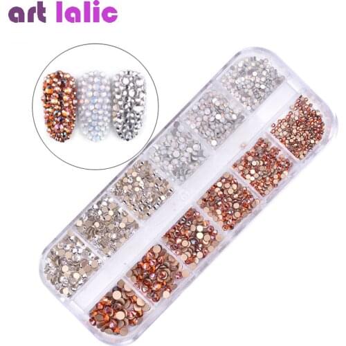 1440Pcs Mix Size Nail Crystals AB Rhinestones for Nails 3D Nail Art Decorations Rose Gold Silver Flat Back Nail Art DIY